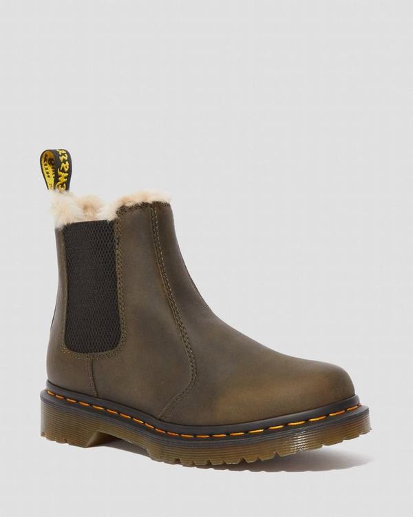 Dr Martens Dámské Chelsea Boty Fur-lined 2976 Leonore Wyoming Olivy Zelené, CZ-174628